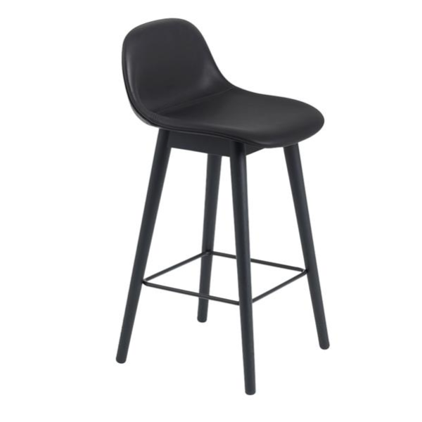 muuto_Fiber Barstool, Wood Base W/Back 65 leather_