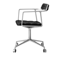 Vipp 452 Swivel chair with castors, alumiini-musta nahka